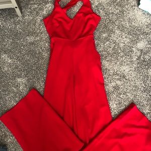 Red pant suit loveeeee the open back